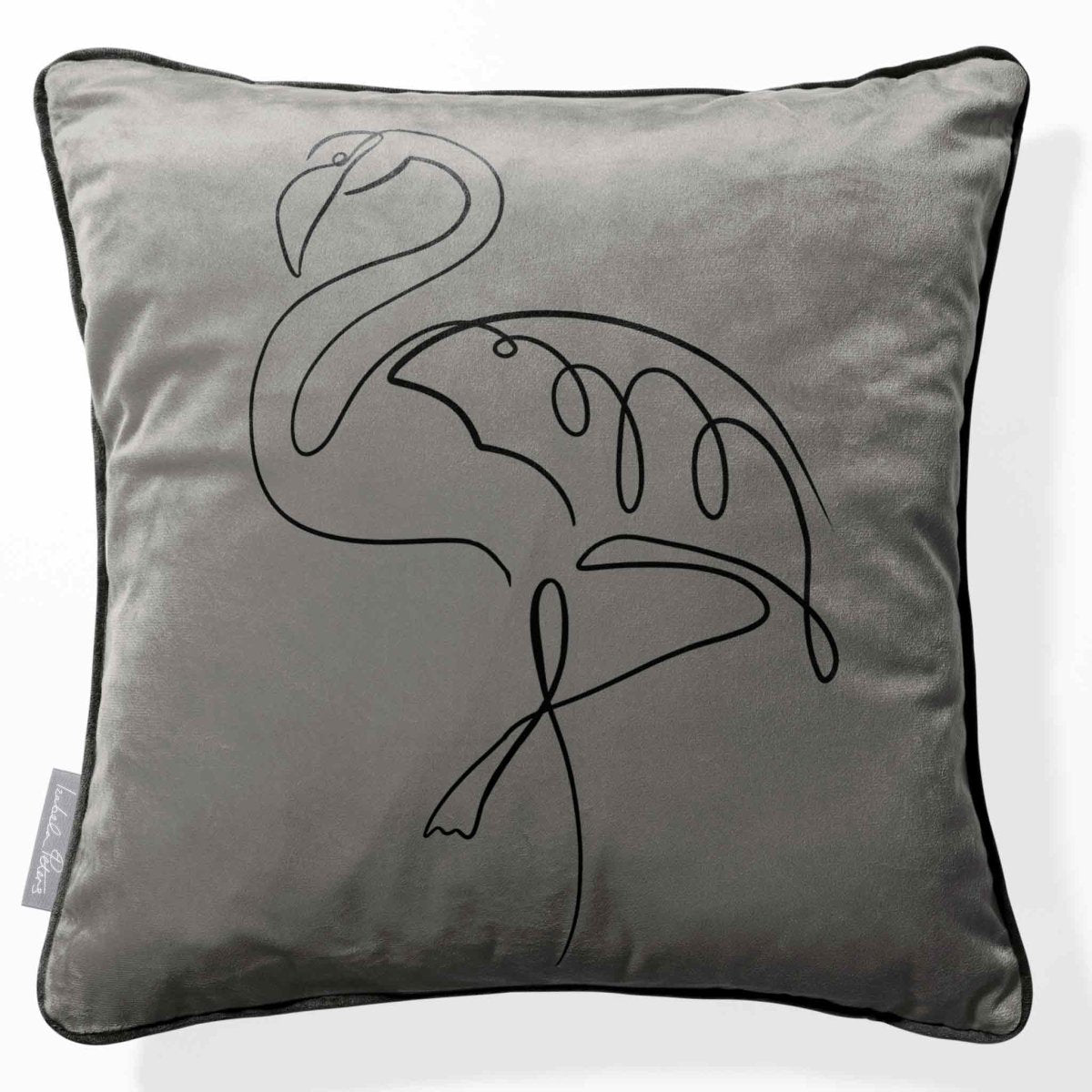 Abstract Flamingo | Sustainable Velvet Cushion - Beluga 40 x 40 cm Piped by Izabela Peters