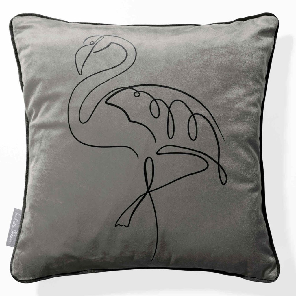 Abstract Flamingo | Sustainable Velvet Cushion - Beluga 40 x 40 cm Piped by Izabela Peters