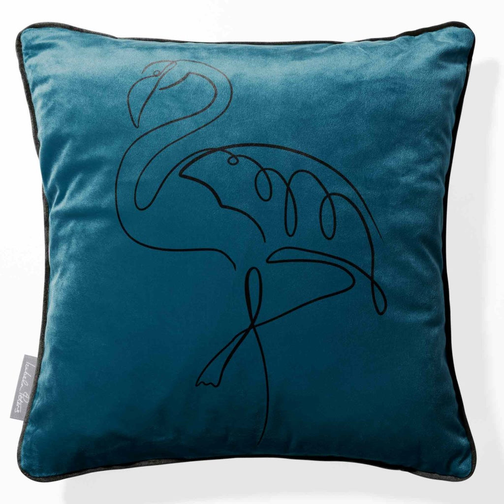 Abstract Flamingo | Sustainable Velvet Cushion - Teal 40 x 40 cm Piped by Izabela Peters