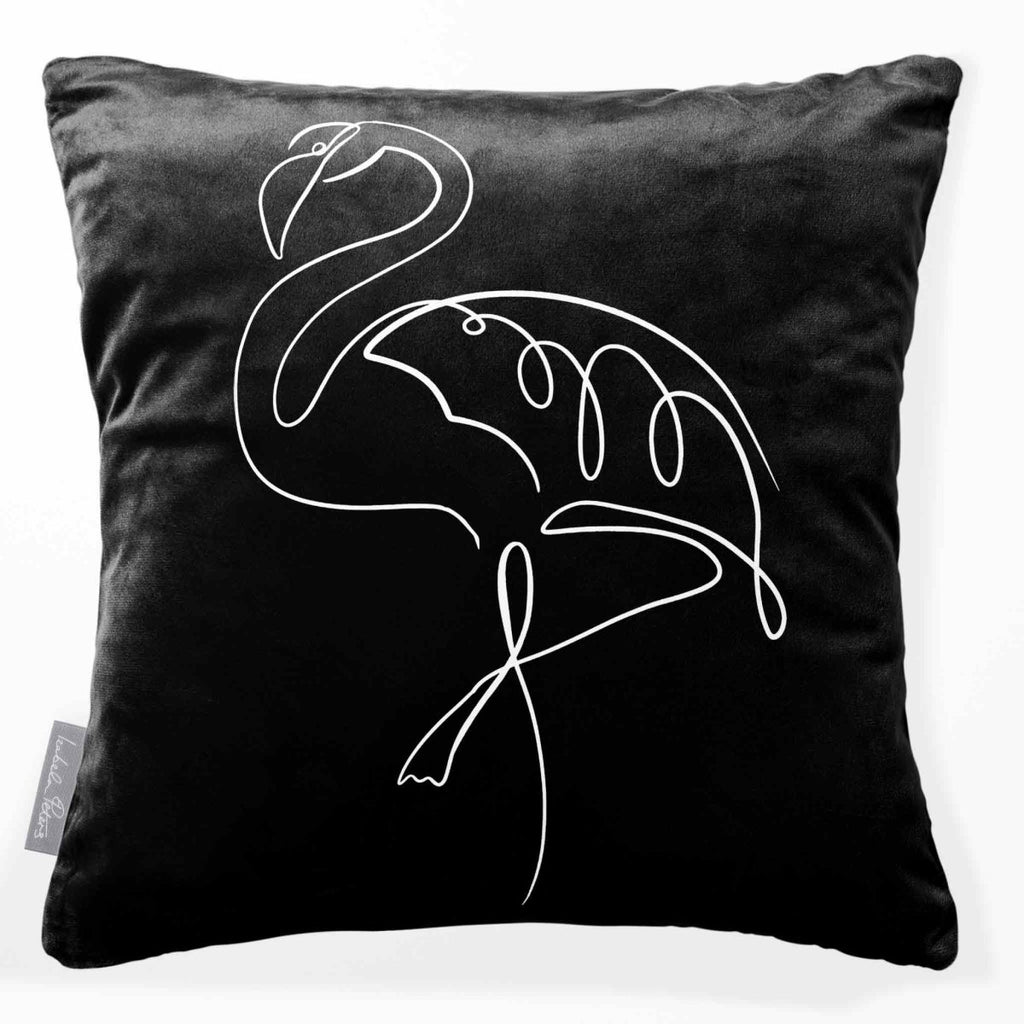 Abstract Flamingo | Sustainable Velvet Cushion - Black & White 40 x 40 cm Standard by Izabela Peters