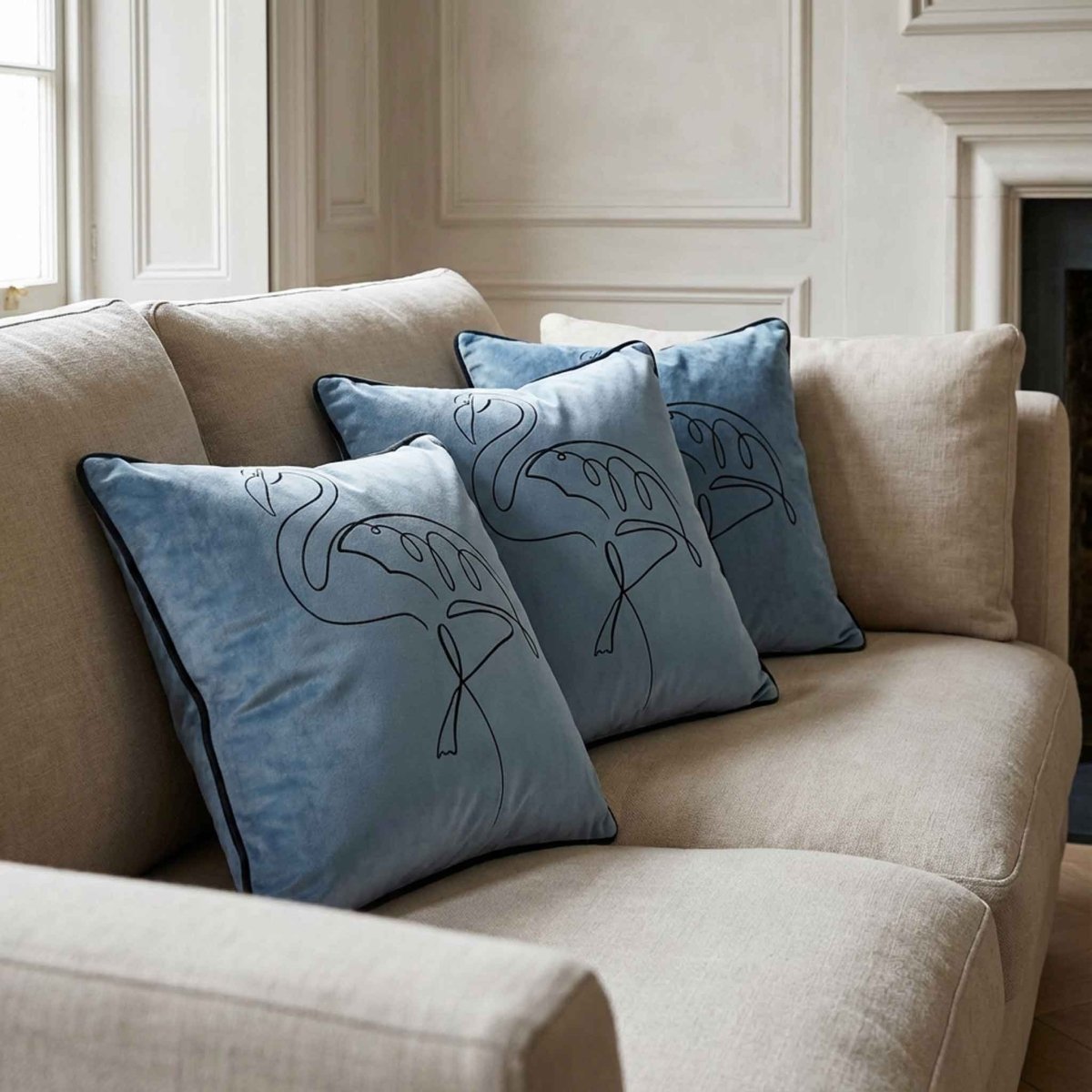 Abstract Flamingo | Sustainable Velvet Cushion - French Grey 40 x 40 cm Standard by Izabela Peters