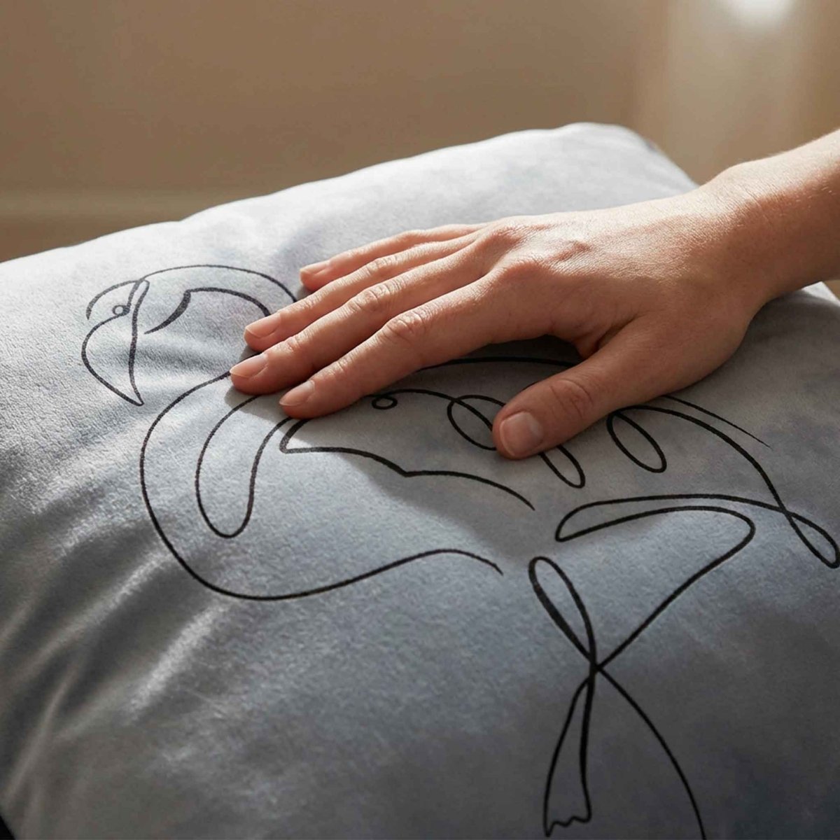 Abstract Flamingo | Sustainable Velvet Cushion - French Grey 40 x 40 cm Standard by Izabela Peters