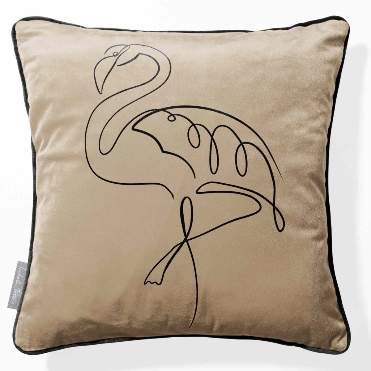 Abstract Flamingo | Sustainable Velvet Cushion - Taupe 40 x 40 cm Piped by Izabela Peters