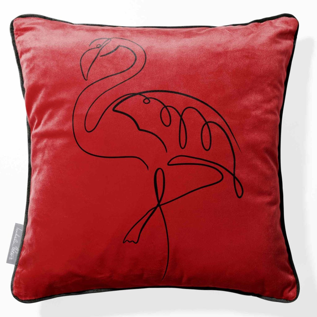 Abstract Flamingo | Sustainable Velvet Cushion - Crimson Muse 40 x 40 cm Piped by Izabela Peters