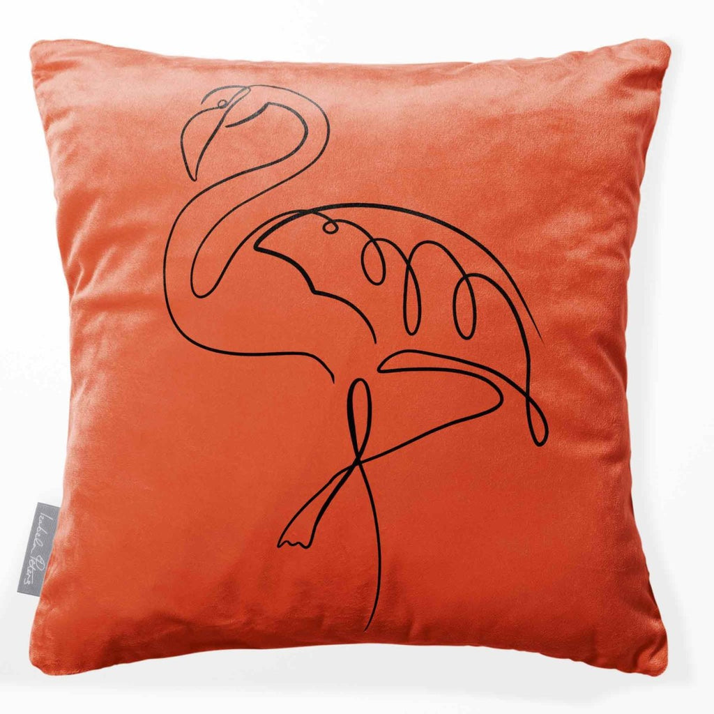 Abstract Flamingo | Sustainable Velvet Cushion - Burnt Ochre 40 x 40 cm Standard by Izabela Peters