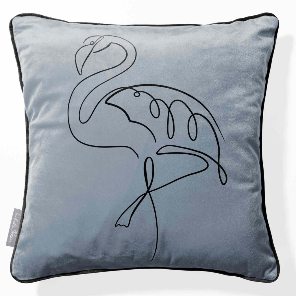 Abstract Flamingo | Sustainable Velvet Cushion - French Grey 40 x 40 cm Piped by Izabela Peters