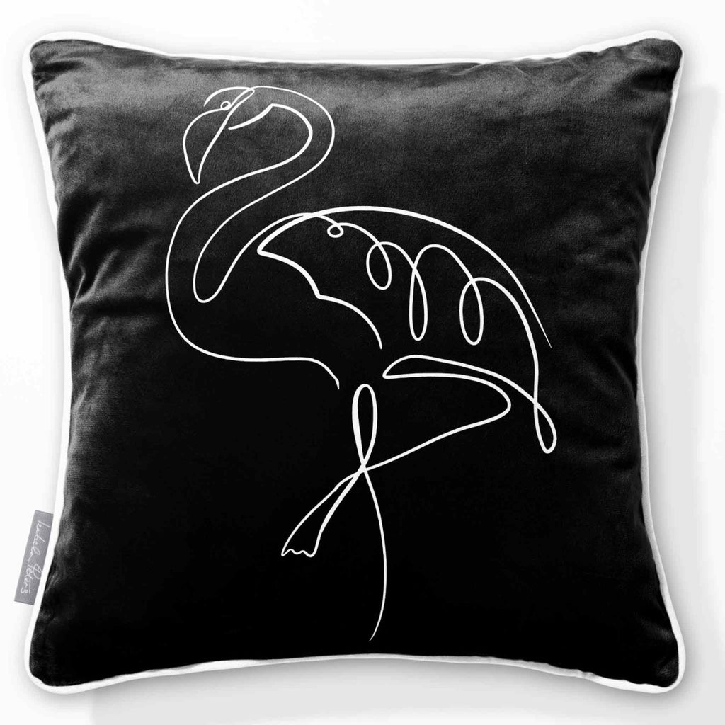 Abstract Flamingo | Sustainable Velvet Cushion - Black & White 40 x 40 cm Standard by Izabela Peters