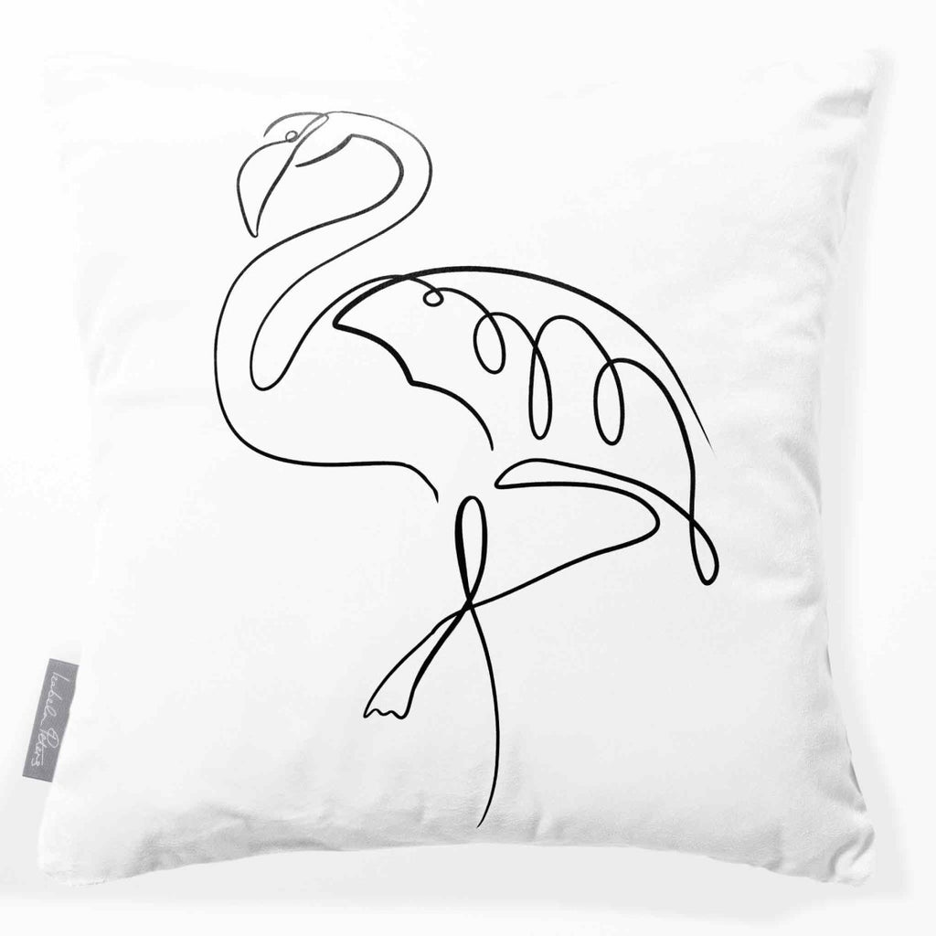 Abstract Flamingo | Sustainable Velvet Cushion - White & Black 40 x 40 cm Standard by Izabela Peters