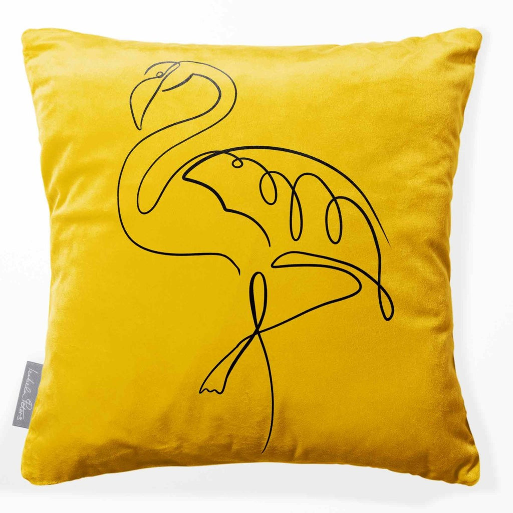 Abstract Flamingo | Sustainable Velvet Cushion - Mustard Ochre 40 x 40 cm Standard by Izabela Peters