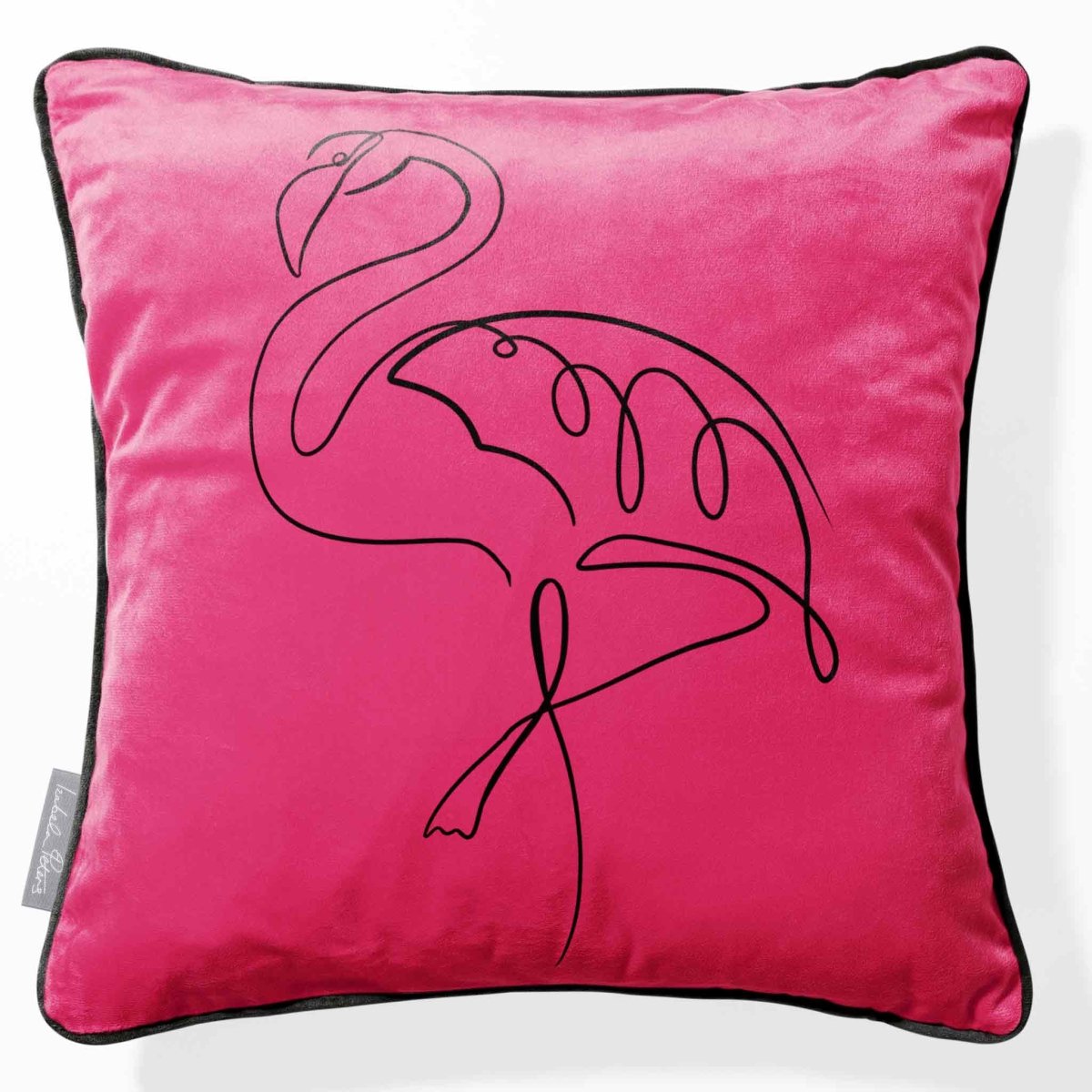 Abstract Flamingo | Sustainable Velvet Cushion - Hot Pink 40 x 40 cm Piped by Izabela Peters