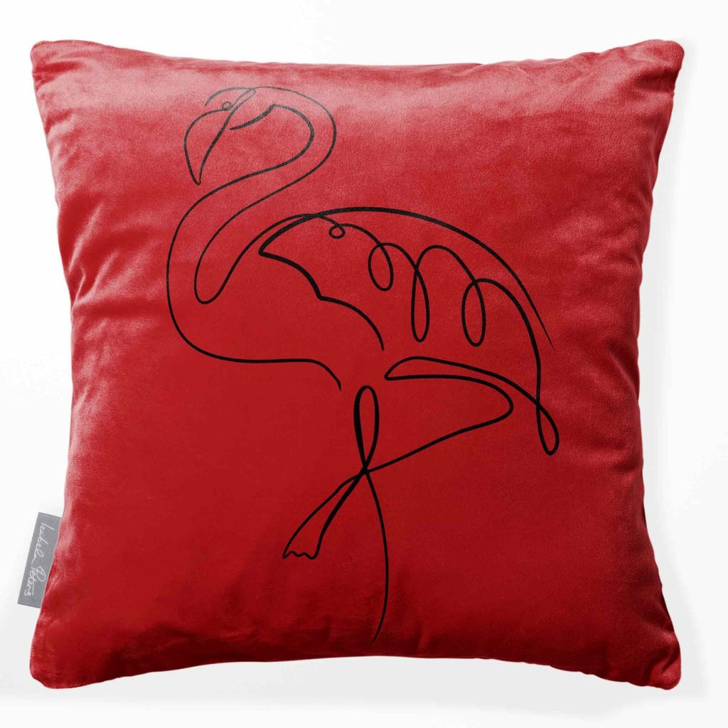 Abstract Flamingo | Sustainable Velvet Cushion - Crimson Muse 40 x 40 cm Standard by Izabela Peters