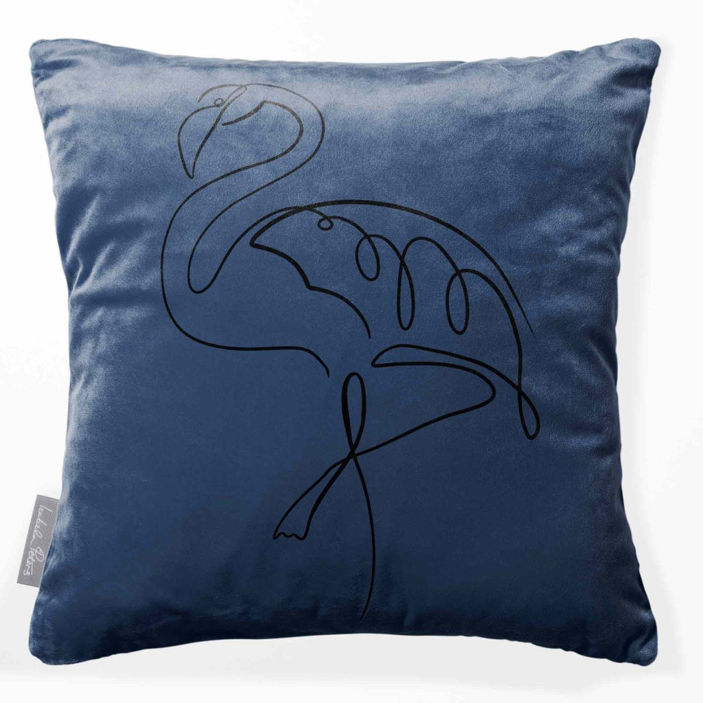 Abstract Flamingo | Sustainable Velvet Cushion - Petrol Blue 40 x 40 cm Standard by Izabela Peters