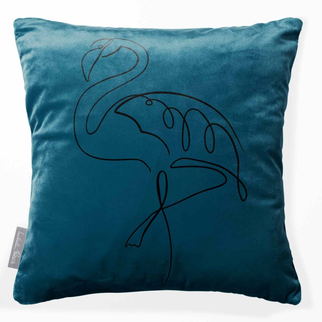 Abstract Flamingo | Sustainable Velvet Cushion - Teal 40 x 40 cm Standard by Izabela Peters
