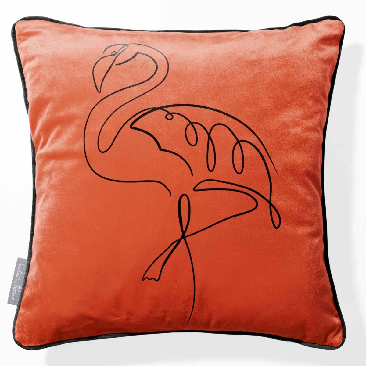 Abstract Flamingo | Sustainable Velvet Cushion - Burnt Ochre 40 x 40 cm Piped by Izabela Peters