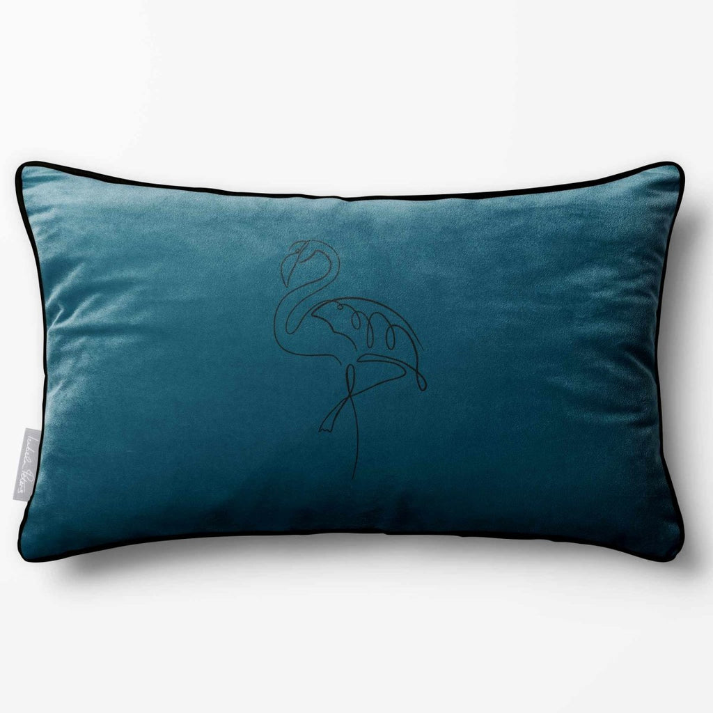 Abstract Flamingo | Sustainable Velvet Rectangle Cushion - Teal 50 x 30 cm Piped by Izabela Peters