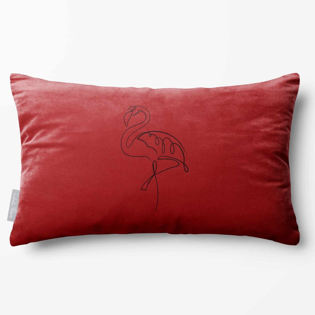 Abstract Flamingo | Sustainable Velvet Rectangle Cushion - Crimson Muse 50 x 30 cm Standard by Izabela Peters
