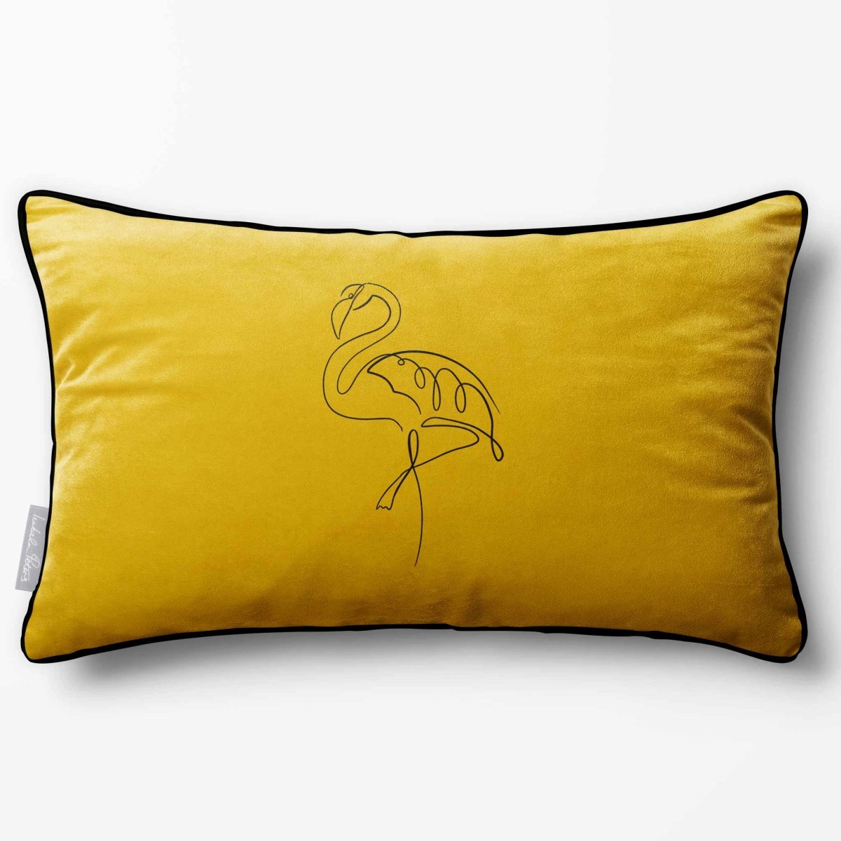 Abstract Flamingo | Sustainable Velvet Rectangle Cushion - Mustard Ochre 50 x 30 cm Piped by Izabela Peters
