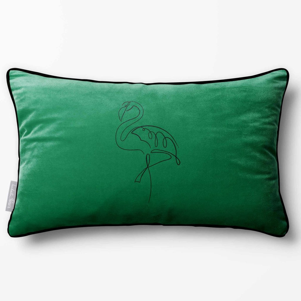 Abstract Flamingo | Sustainable Velvet Rectangle Cushion - Emerald Green 50 x 30 cm Piped by Izabela Peters