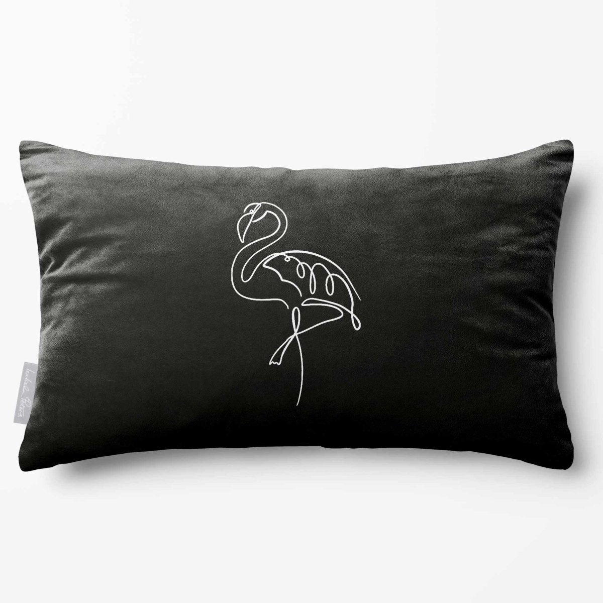 Abstract Flamingo | Sustainable Velvet Rectangle Cushion - Black & White 50 x 30 cm Standard by Izabela Peters