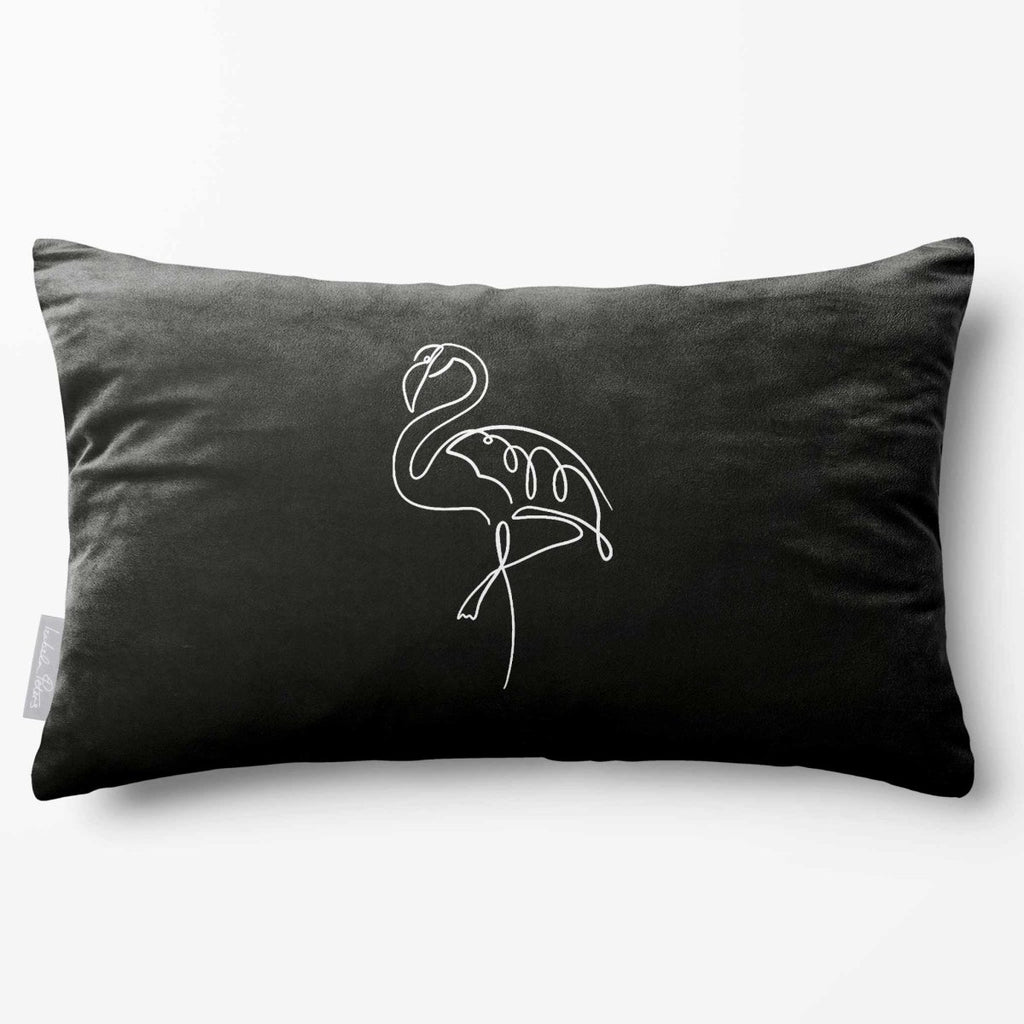 Abstract Flamingo | Sustainable Velvet Rectangle Cushion - Black & White 50 x 30 cm Standard by Izabela Peters