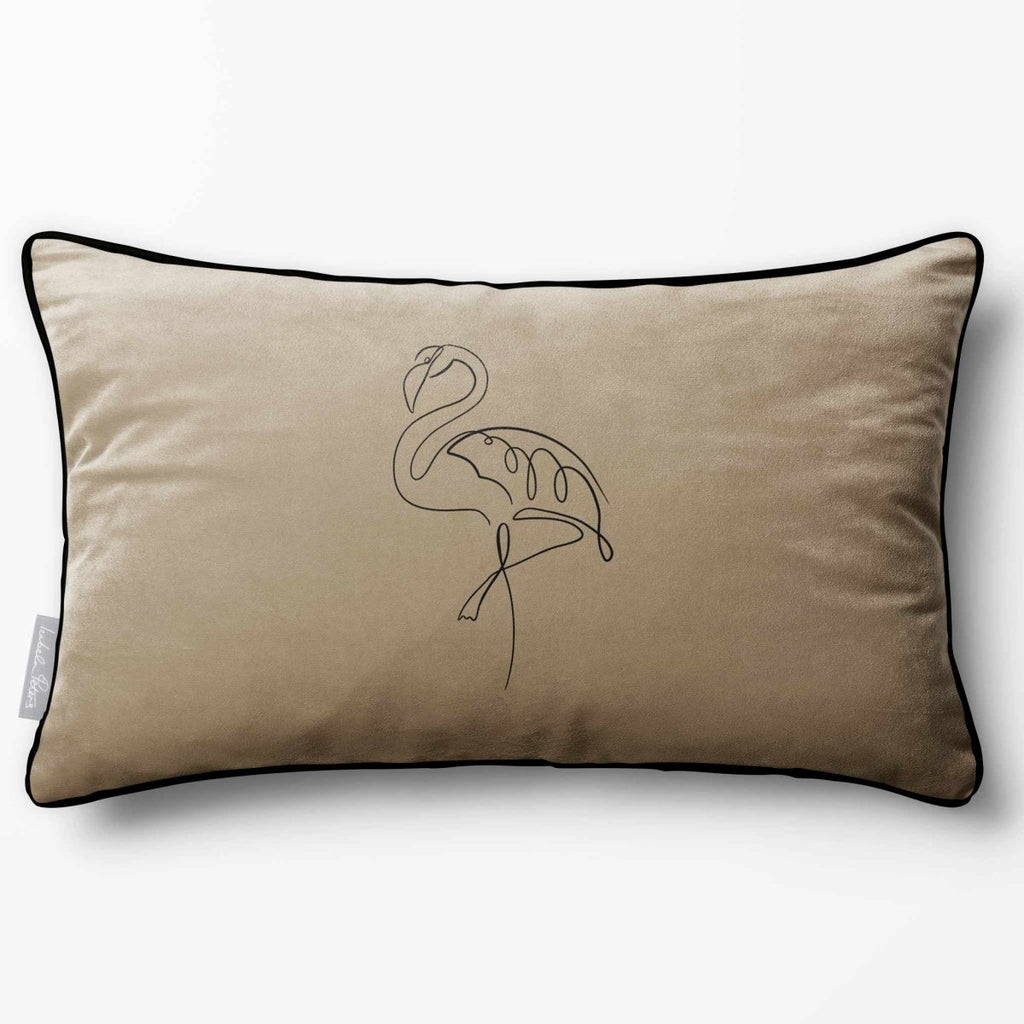 Abstract Flamingo | Sustainable Velvet Rectangle Cushion - Taupe 50 x 30 cm Piped by Izabela Peters
