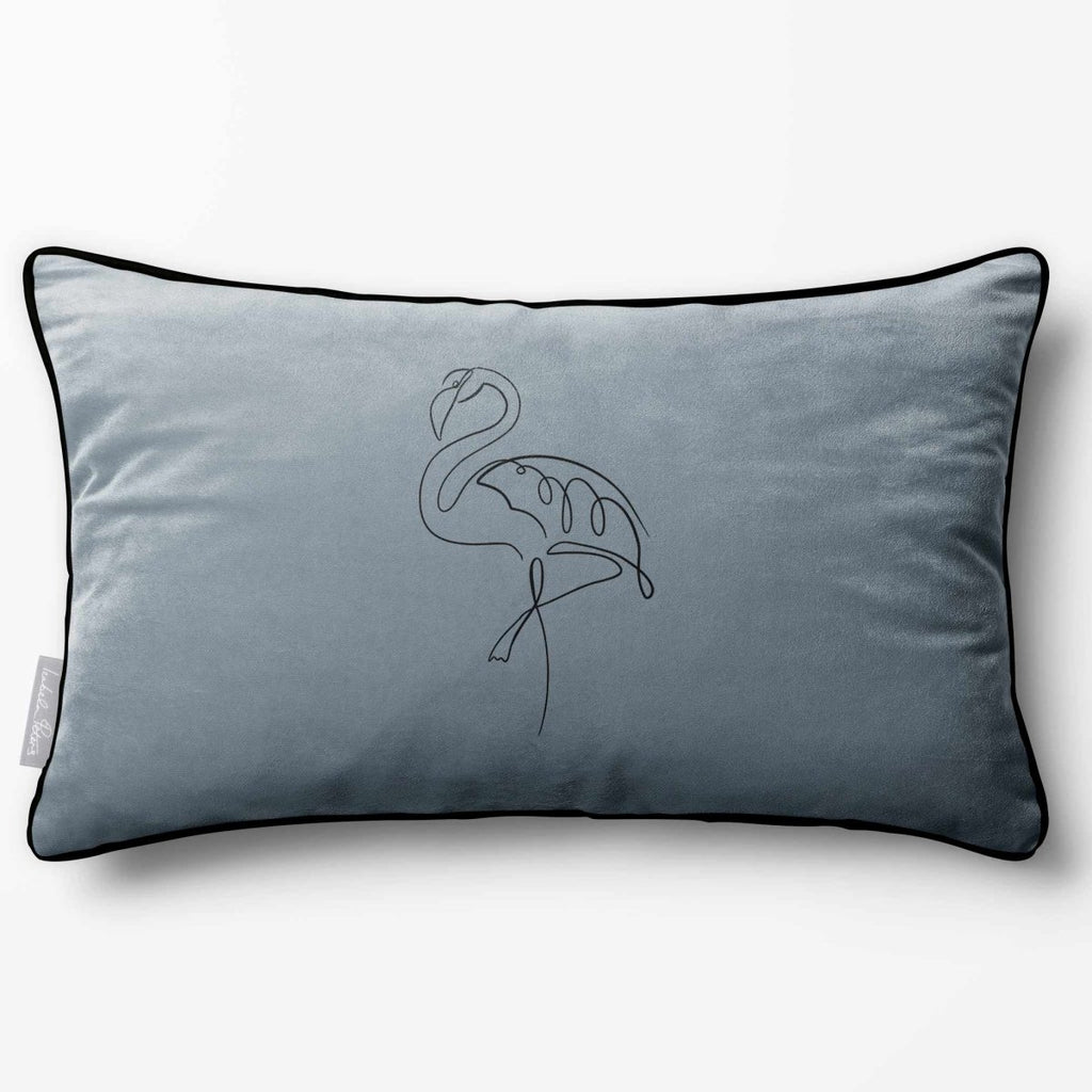 Abstract Flamingo | Sustainable Velvet Rectangle Cushion - French Grey 50 x 30 cm Piped by Izabela Peters