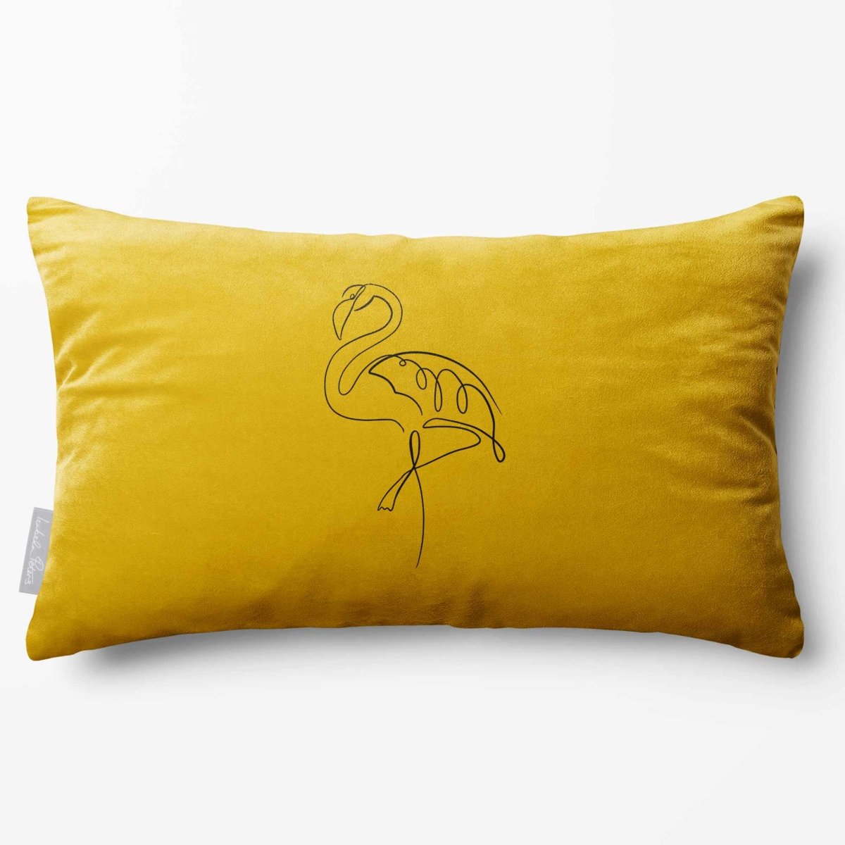 Abstract Flamingo | Sustainable Velvet Rectangle Cushion - Mustard Ochre 50 x 30 cm Standard by Izabela Peters