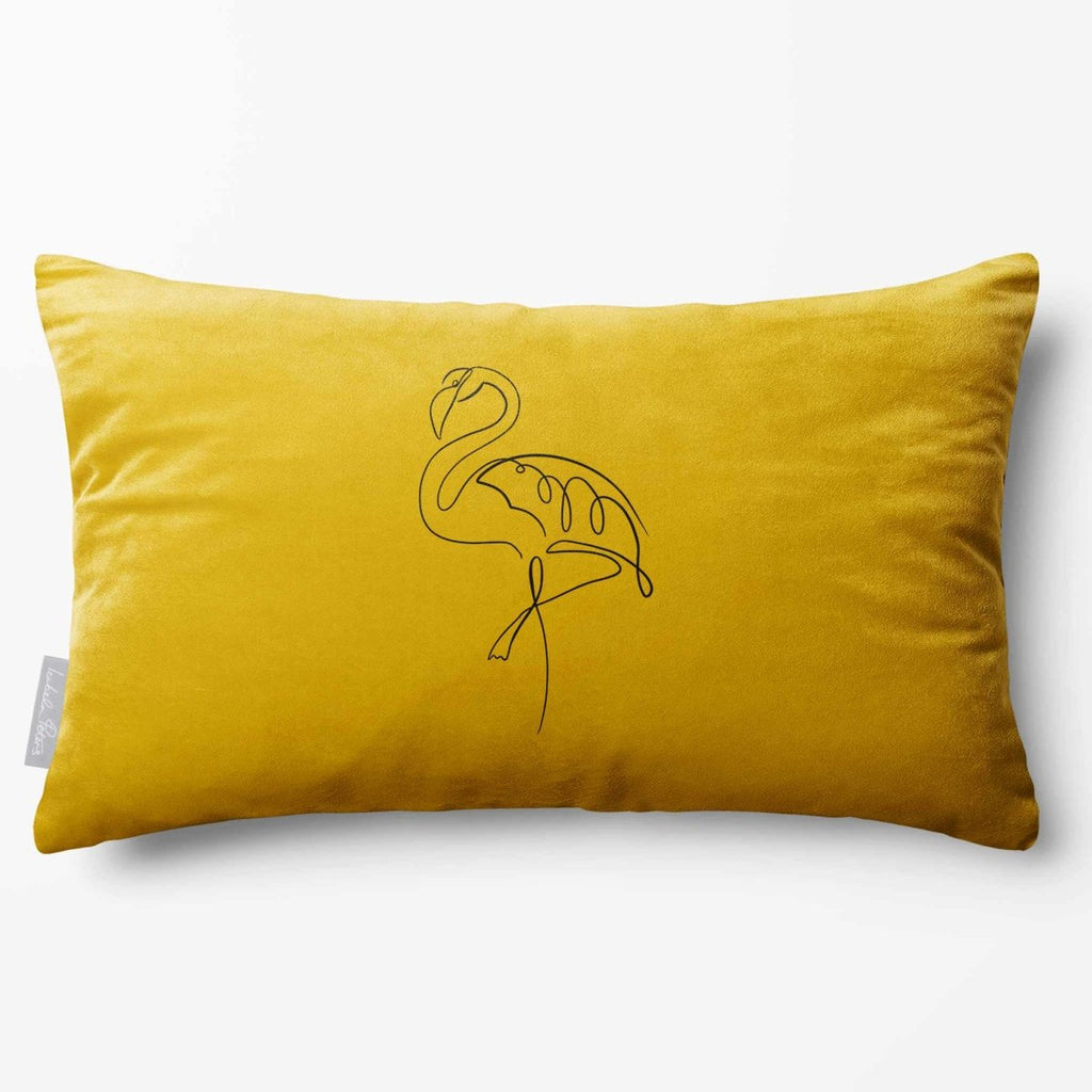 Abstract Flamingo | Sustainable Velvet Rectangle Cushion - Mustard Ochre 50 x 30 cm Standard by Izabela Peters
