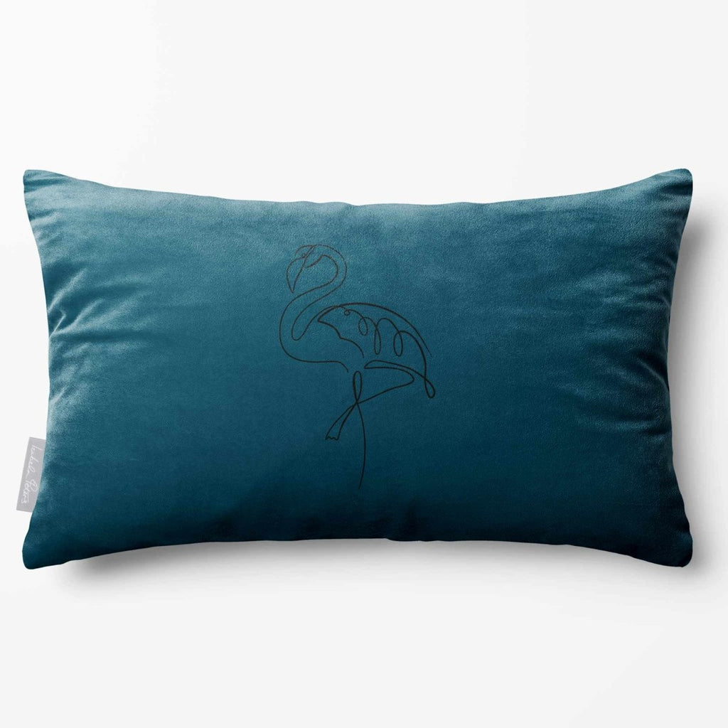 Abstract Flamingo | Sustainable Velvet Rectangle Cushion - Teal 50 x 30 cm Standard by Izabela Peters