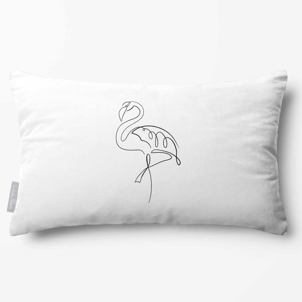 Abstract Flamingo | Sustainable Velvet Rectangle Cushion - White & Black 50 x 30 cm Standard by Izabela Peters