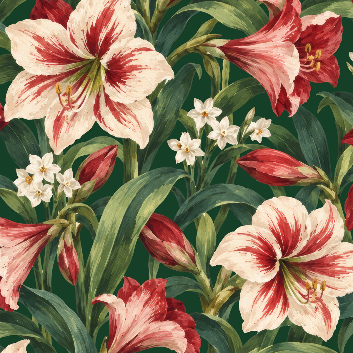 Amaryllis Christmas napkin print in green