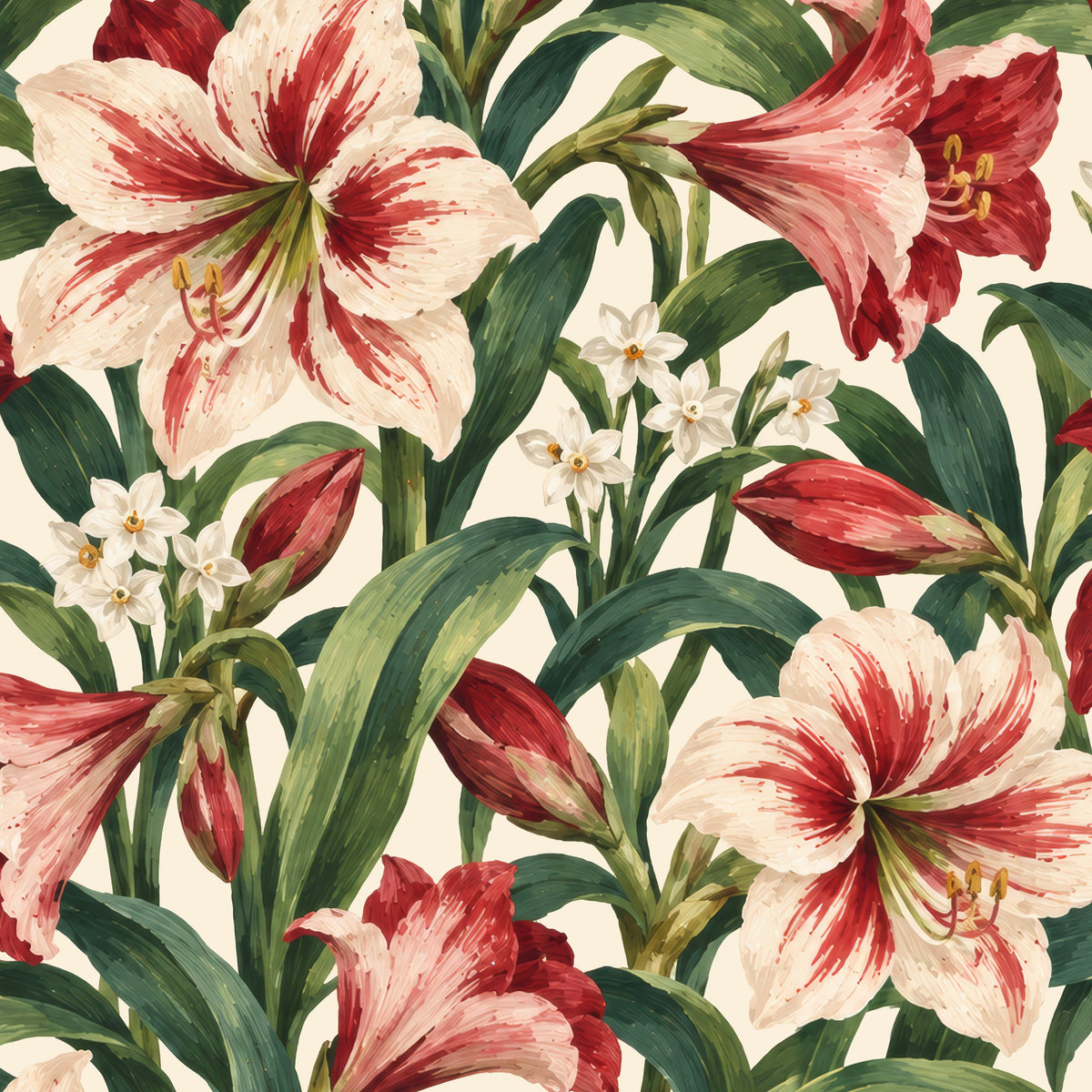 Amaryllis Christmas napkin print in ivory