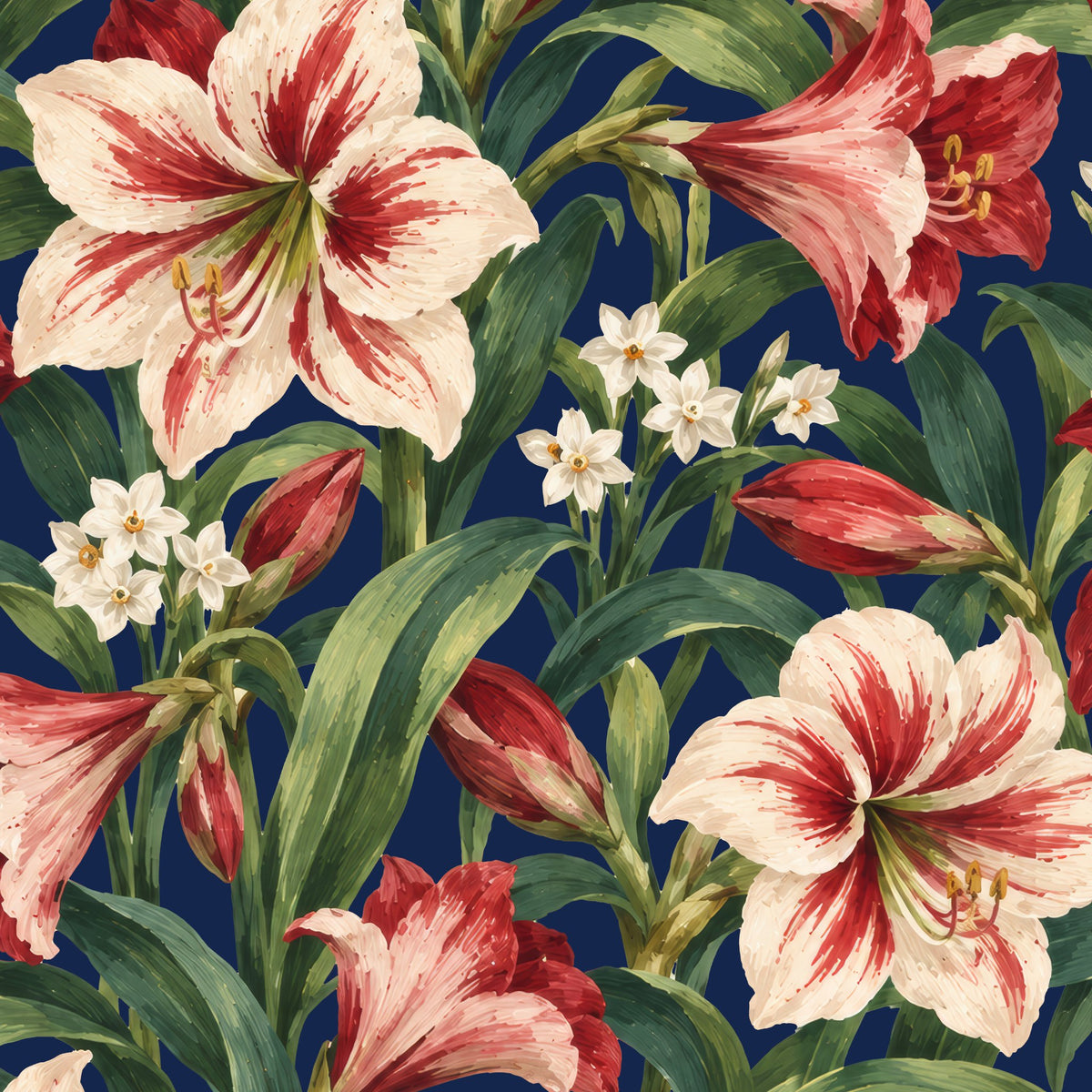 Amaryllis Christmas napkin print in navy