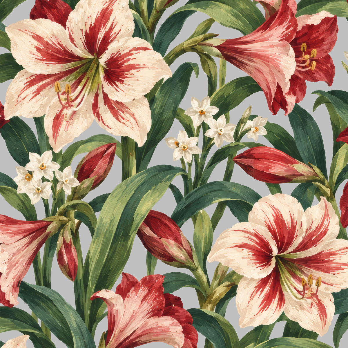 Amaryllis Christmas napkin print in silver grey