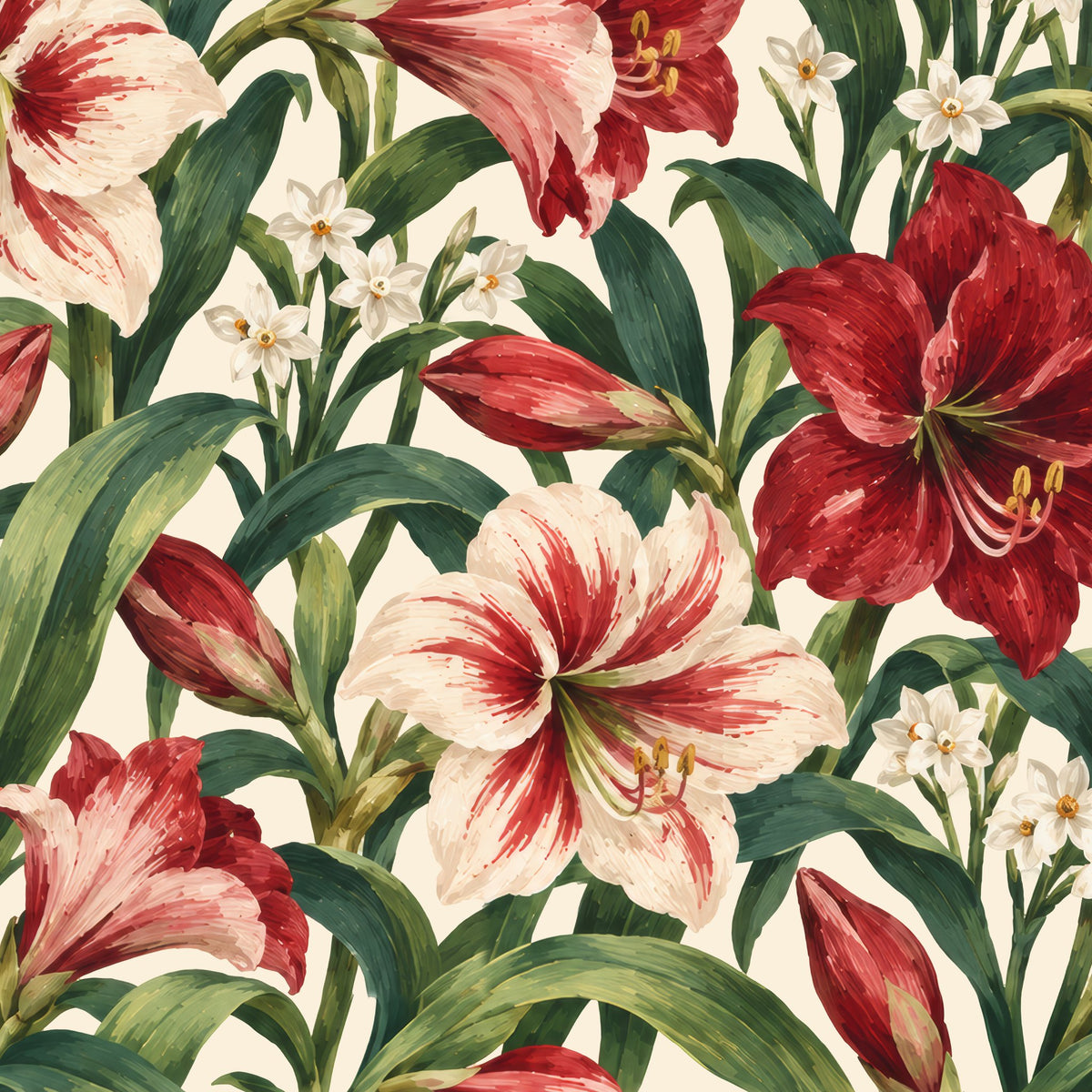 Amaryllis Christmas table runner print in ivory