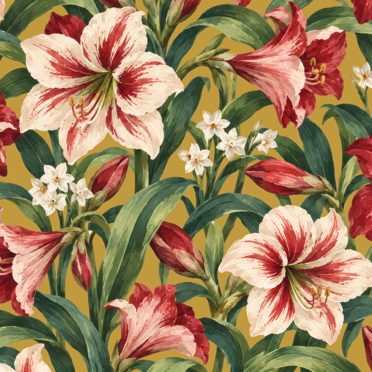 Amaryllis Christmas tablecloth print in gold
