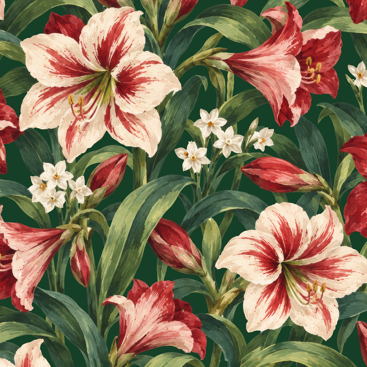 Amaryllis Christmas tablecloth print in green