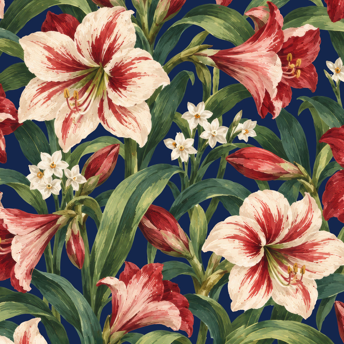 Amaryllis Christmas tablecloth print in navy