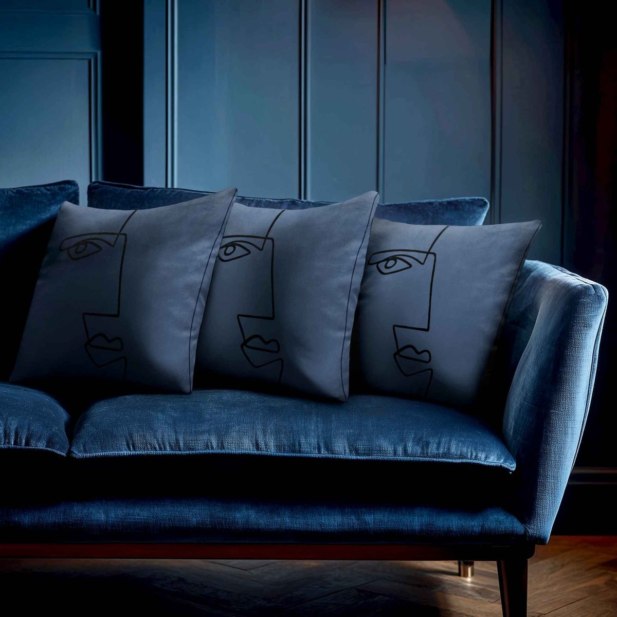 Angular Face | Sustainable Velvet Cushion - Petrol Blue 40 x 40 cm Standard by Izabela Peters
