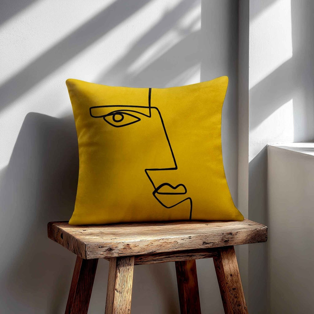 Angular Face | Sustainable Velvet Cushion - Mustard Ochre 40 x 40 cm Standard by Izabela Peters