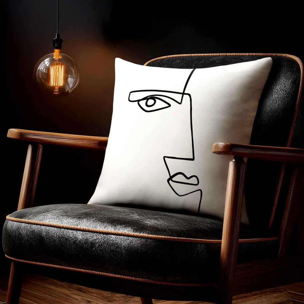 Angular Face | Sustainable Velvet Cushion - White & Black 40 x 40 cm Standard by Izabela Peters