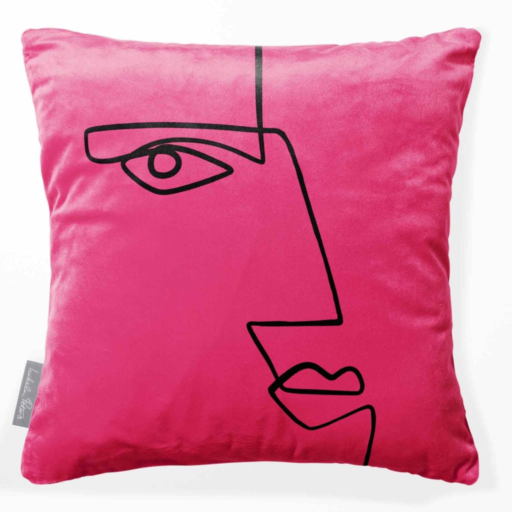 Angular Face | Sustainable Velvet Cushion - Hot Pink 40 x 40 cm Smooth by Izabela Peters