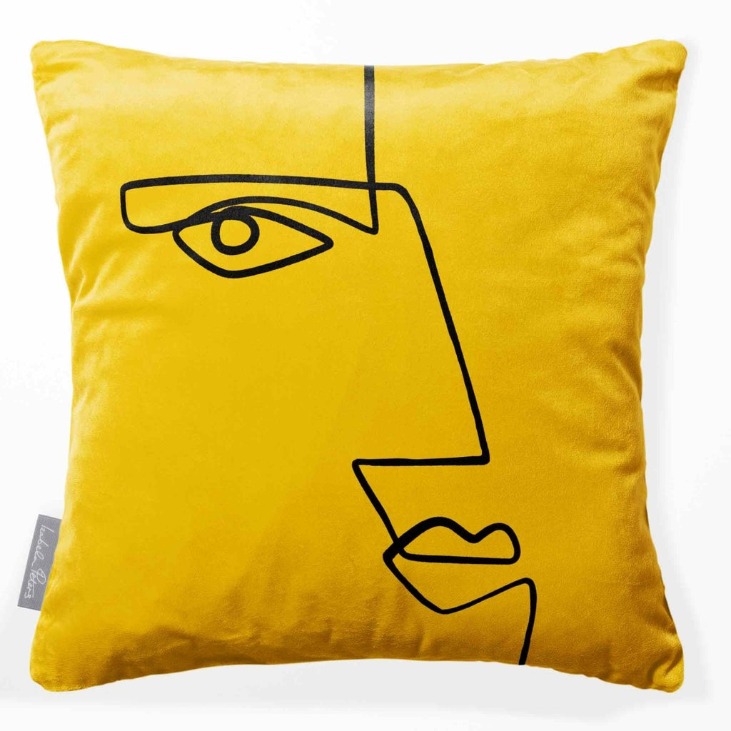 Angular Face | Sustainable Velvet Cushion - Mustard Ochre 40 x 40 cm Smooth by Izabela Peters