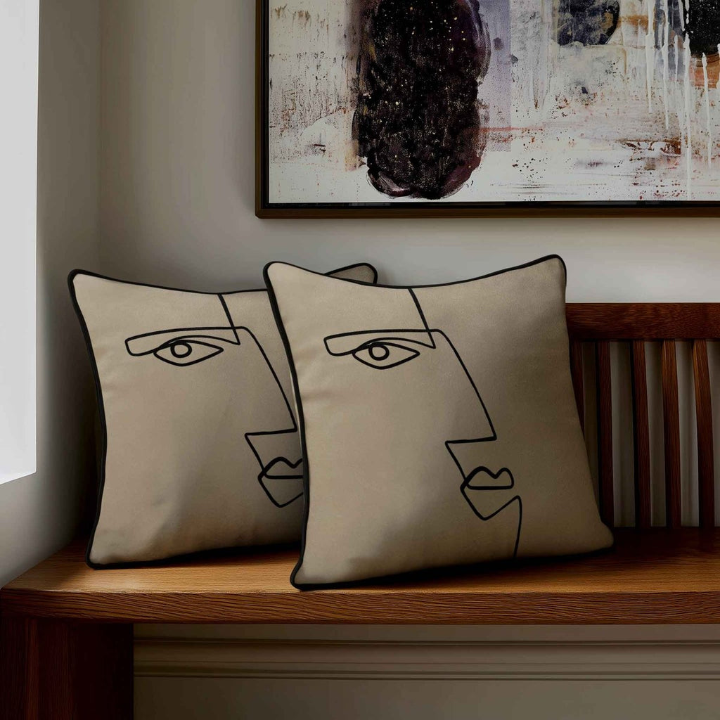 Angular Face | Sustainable Velvet Cushion - Taupe 40 x 40 cm Standard by Izabela Peters