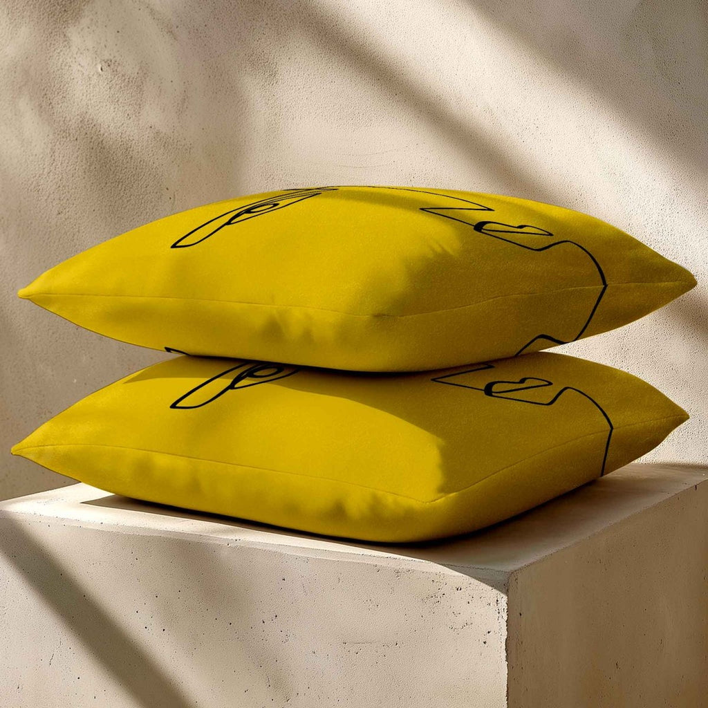 Angular Face | Sustainable Velvet Cushion - Mustard Ochre 40 x 40 cm Standard by Izabela Peters