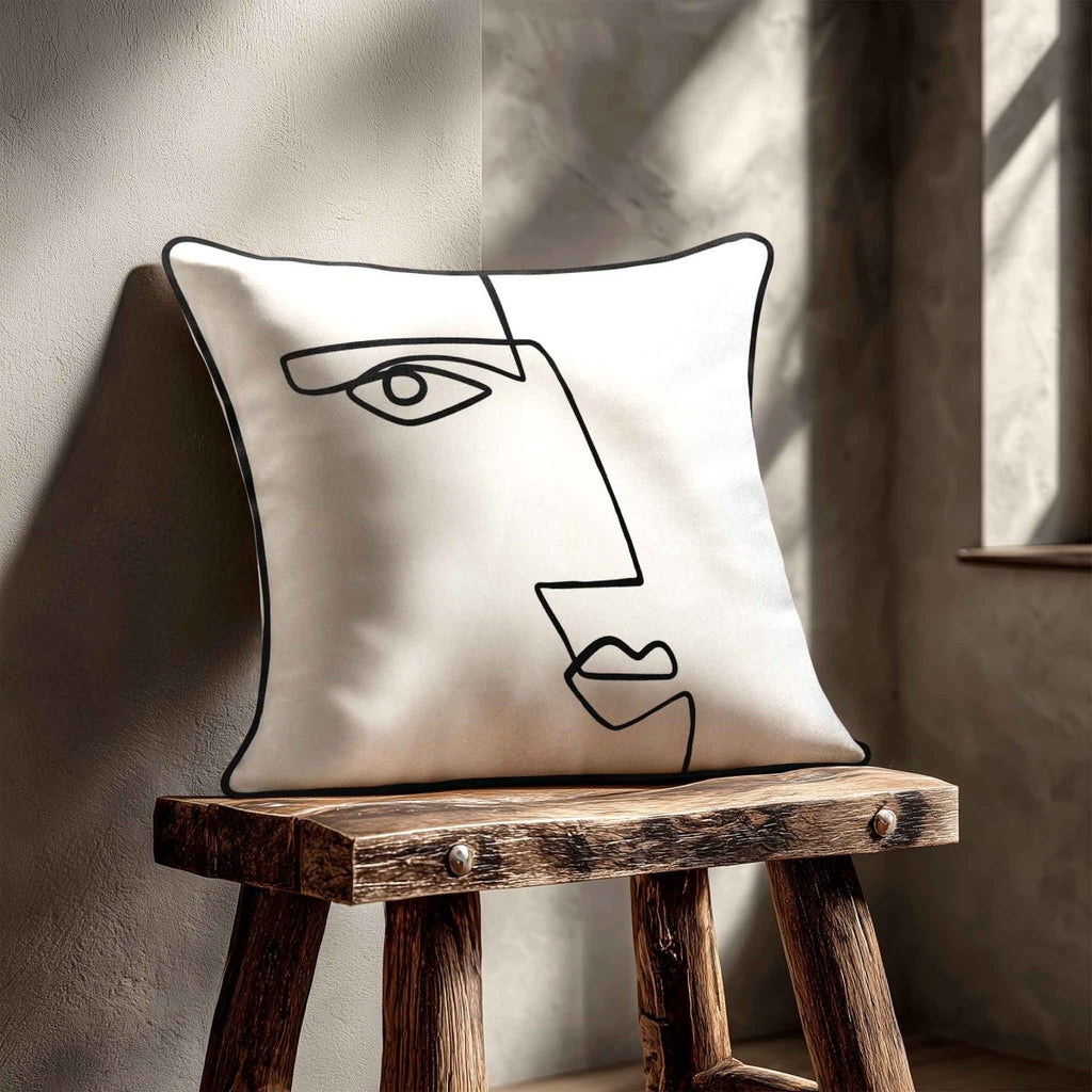 Angular Face | Sustainable Velvet Cushion - White & Black 40 x 40 cm Standard by Izabela Peters