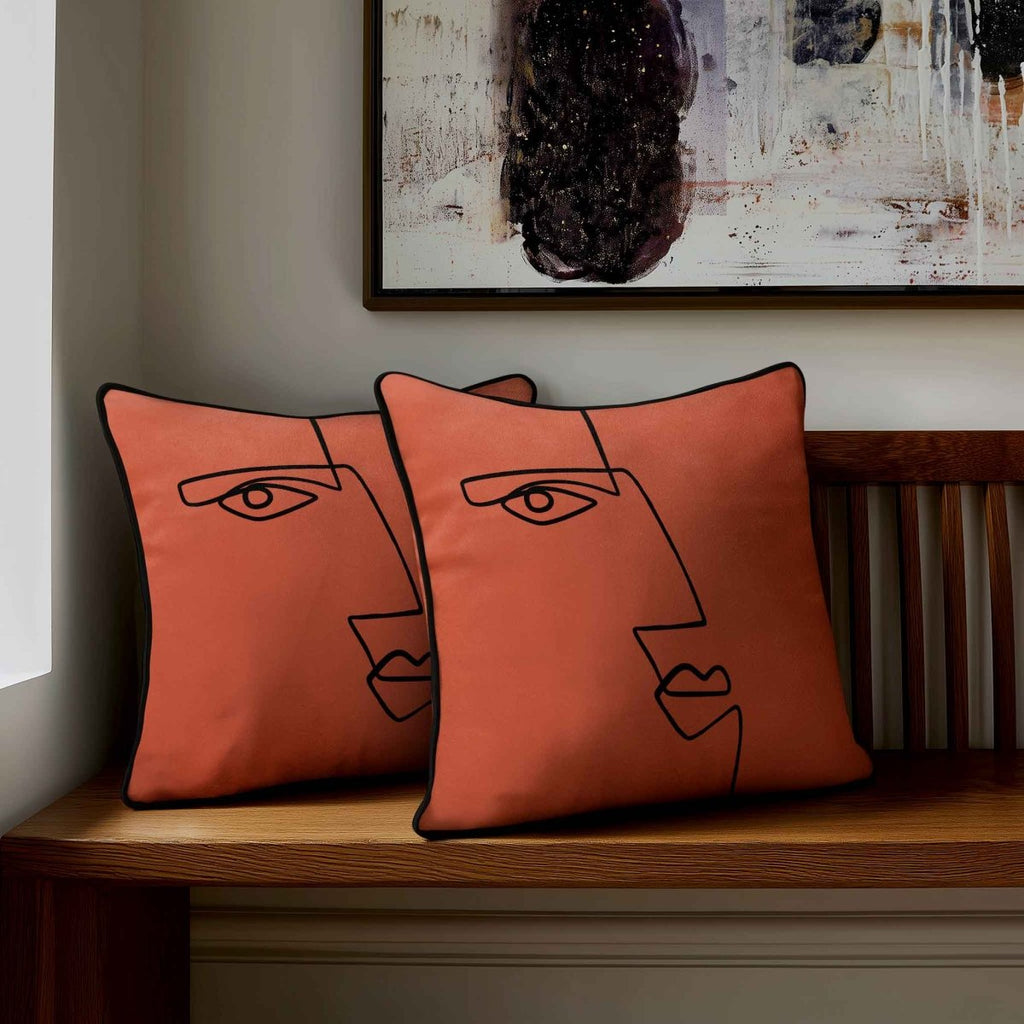 Angular Face | Sustainable Velvet Cushion - Burnt Ochre 40 x 40 cm Standard by Izabela Peters