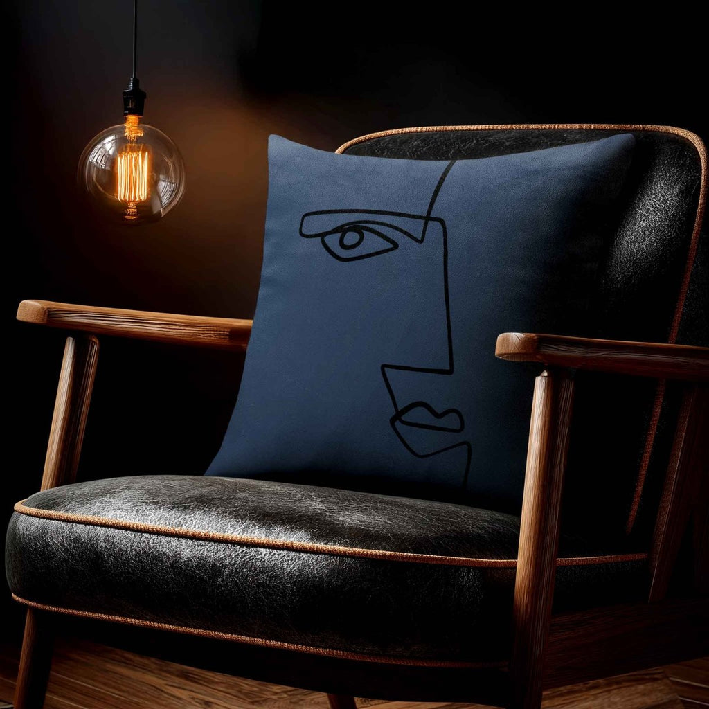 Angular Face | Sustainable Velvet Cushion - Petrol Blue 40 x 40 cm Standard by Izabela Peters