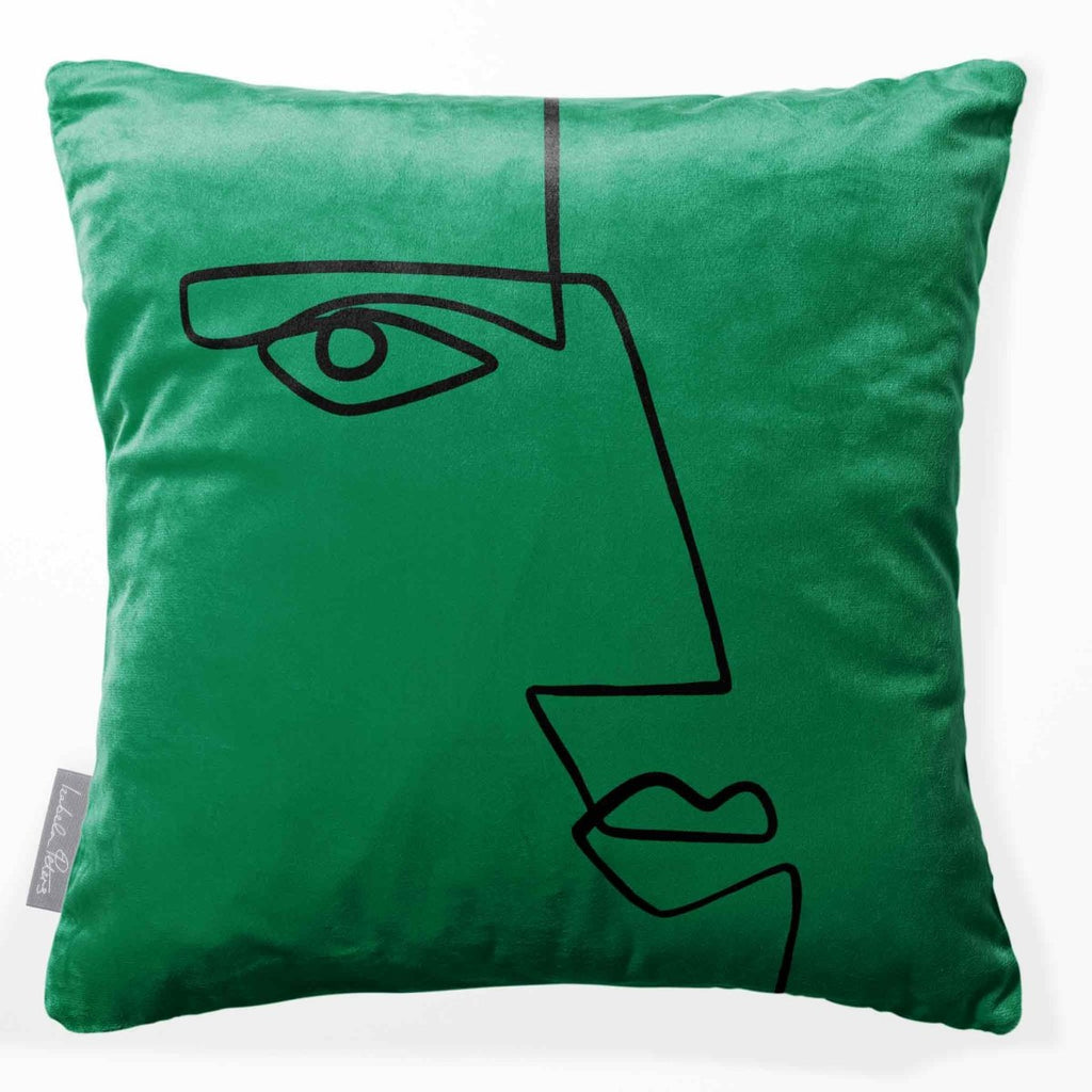 Angular Face | Sustainable Velvet Cushion - Emerald Green 40 x 40 cm Smooth by Izabela Peters