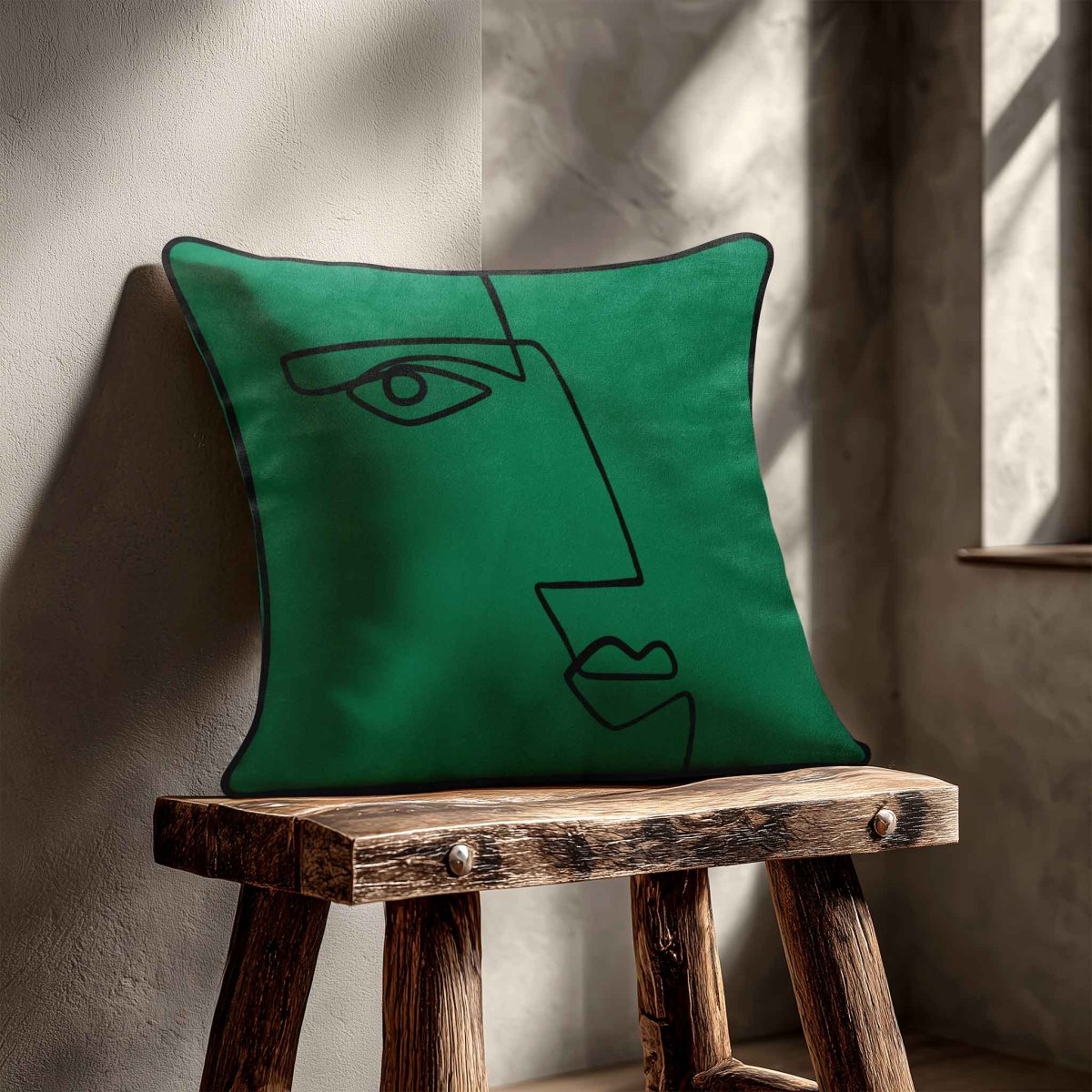 Angular Face | Sustainable Velvet Cushion - Emerald Green 40 x 40 cm Standard by Izabela Peters